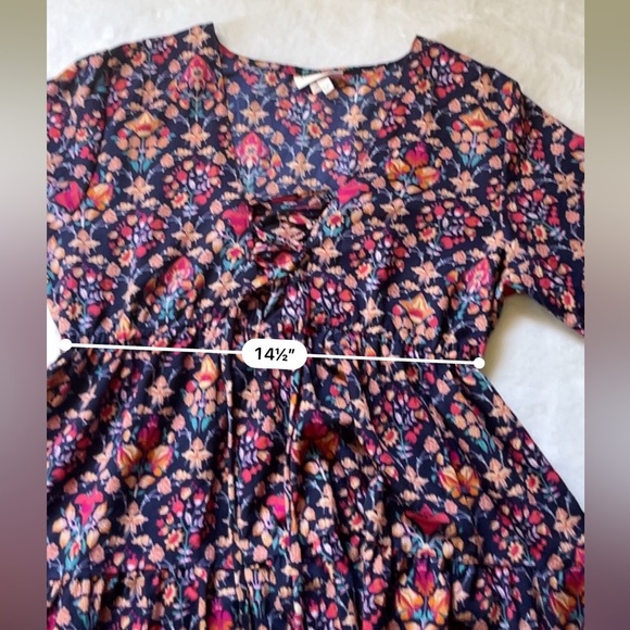 Boemo Anthropologie Floral Tiered Maxi Dress LP Long Sleeve V-Neck - Picture 10 of 16